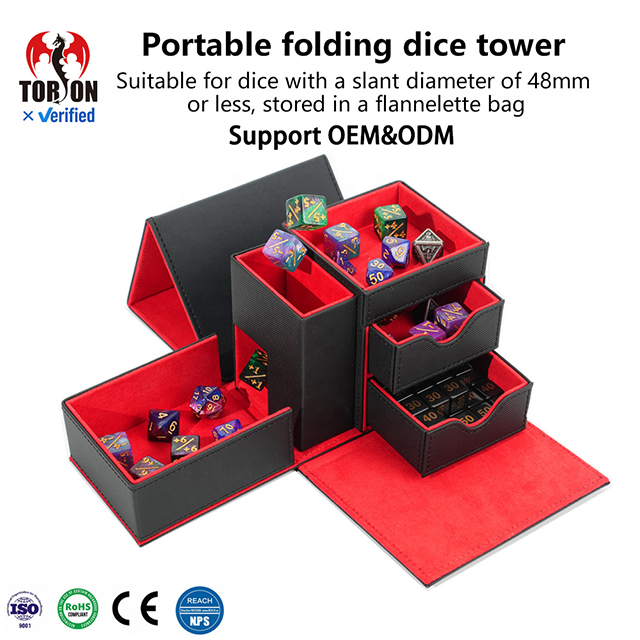 Torson Custom Leather Portable Foldable Dice Tower with Tray Magnetic Box Storage for DND RPG