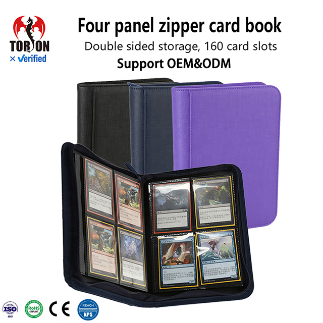 Torson Leather Pokemo Album Card Binder 4 Pockets 160+ Card Capacity Sewing Bound PP Inner Pages Customizable Logo Size Storage